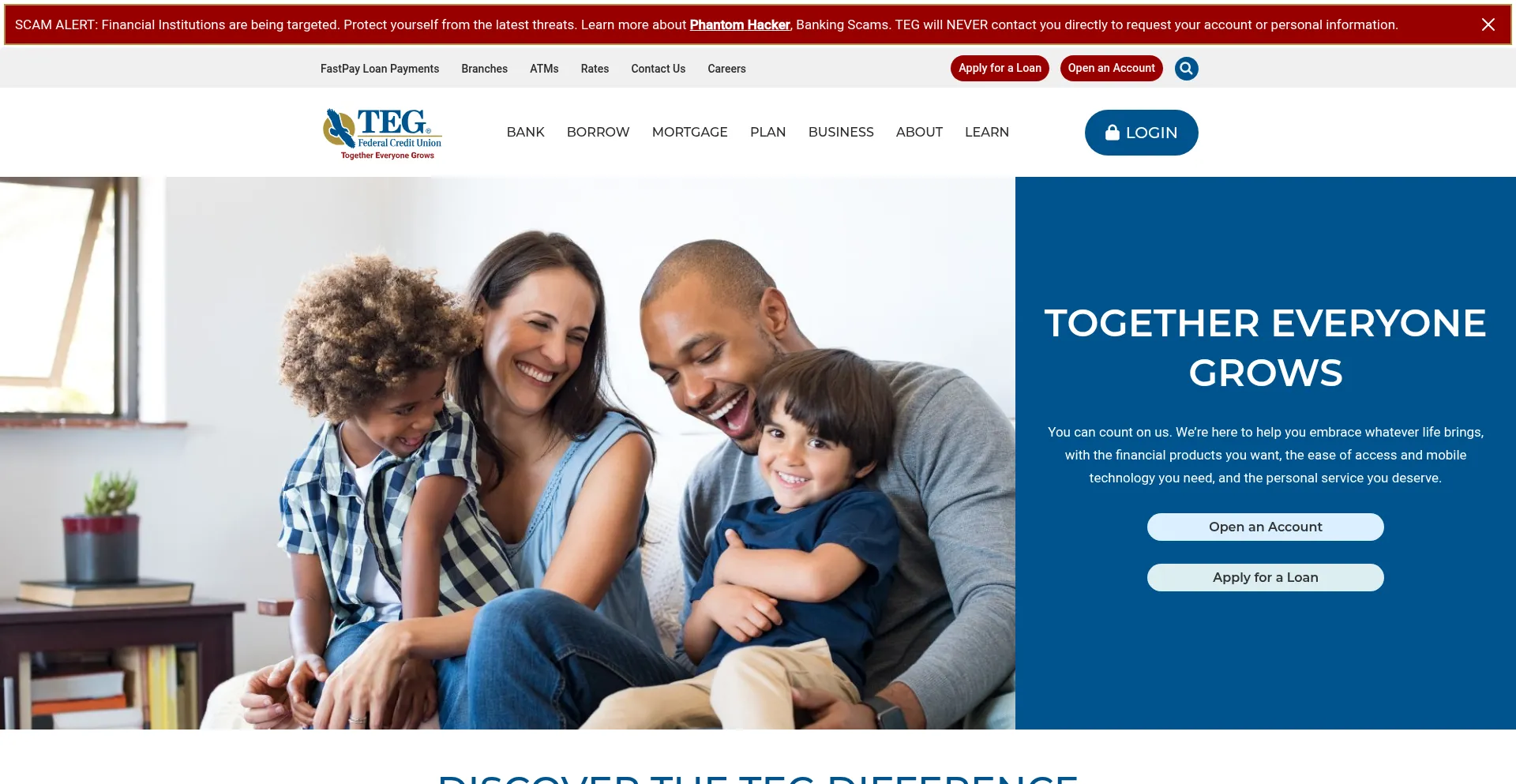 Website screenshot of Tegfcu.com