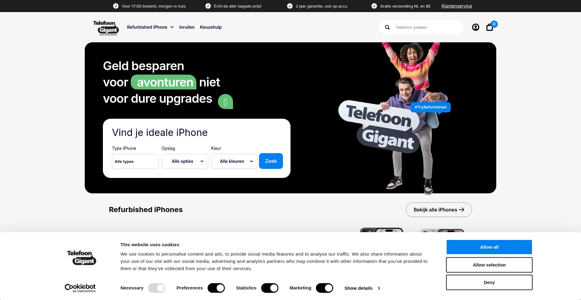 Website screenshot of Telefoongigant.nl