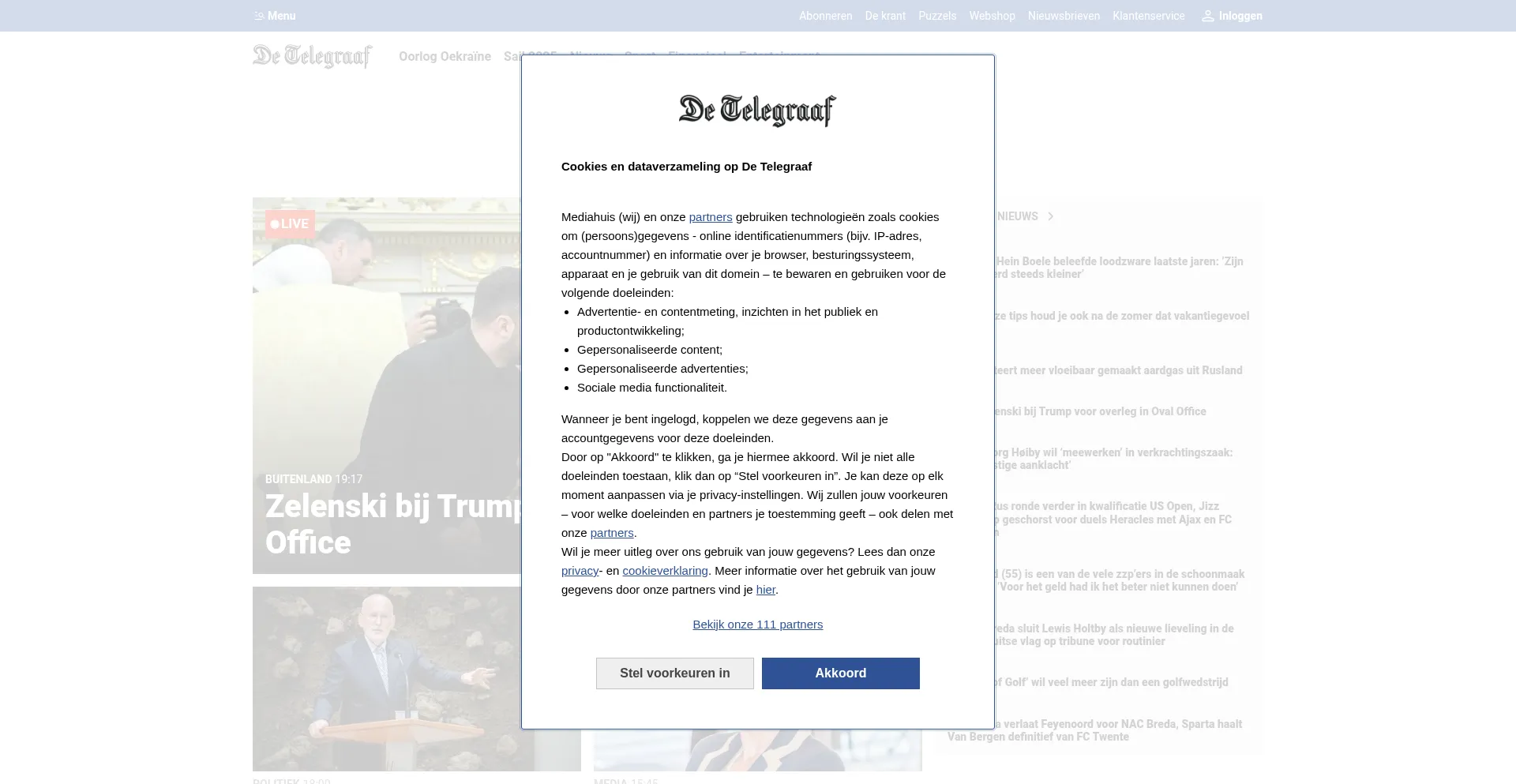 Website screenshot of Telegraaf.nl