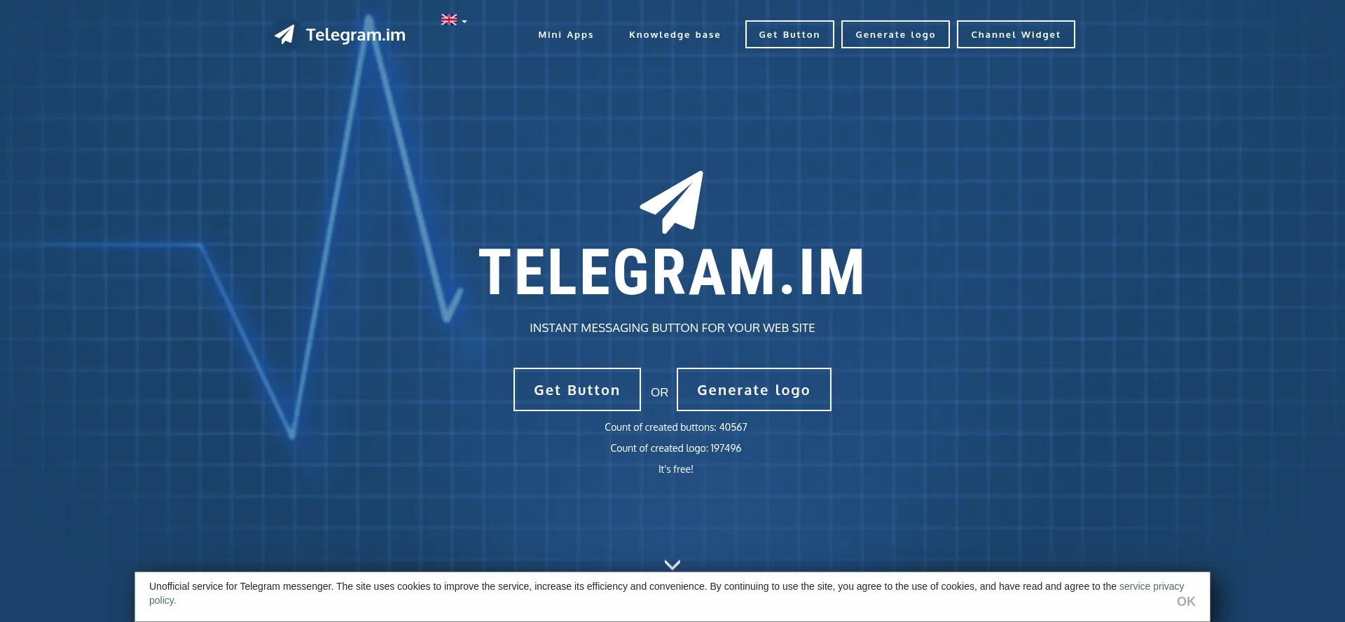 Website screenshot of Telegram.im