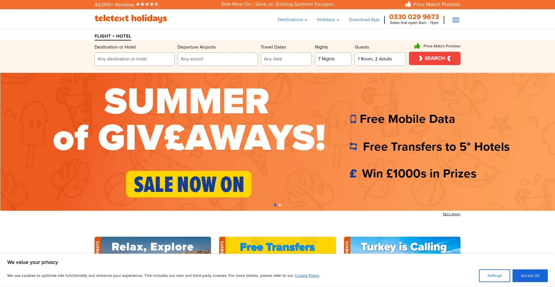 Website screenshot of Teletextholidays.co.uk