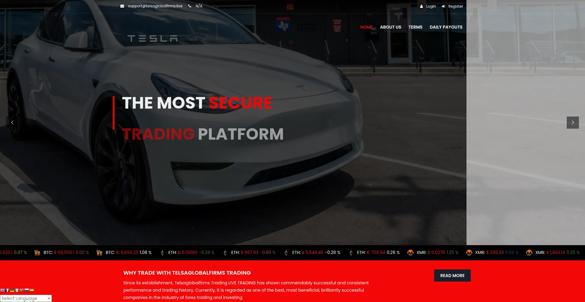 Website screenshot of Telsaglobalfirms.live