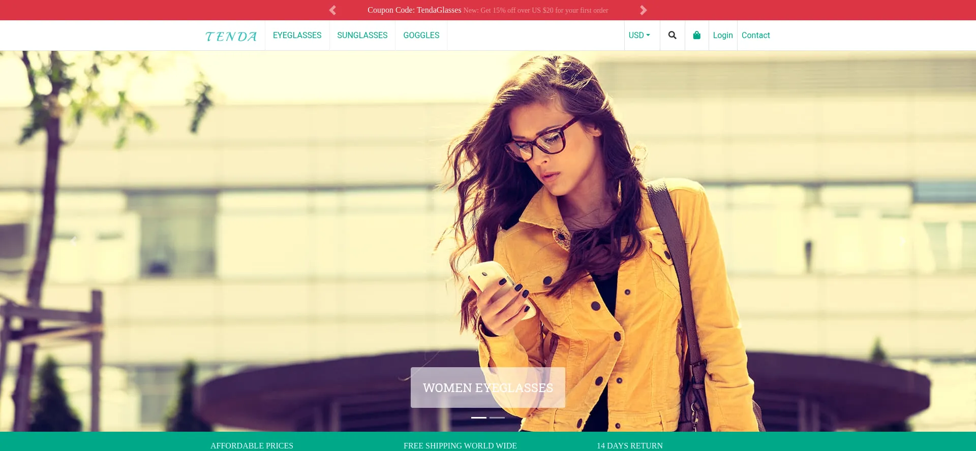 Website screenshot of Tendaglasses.com