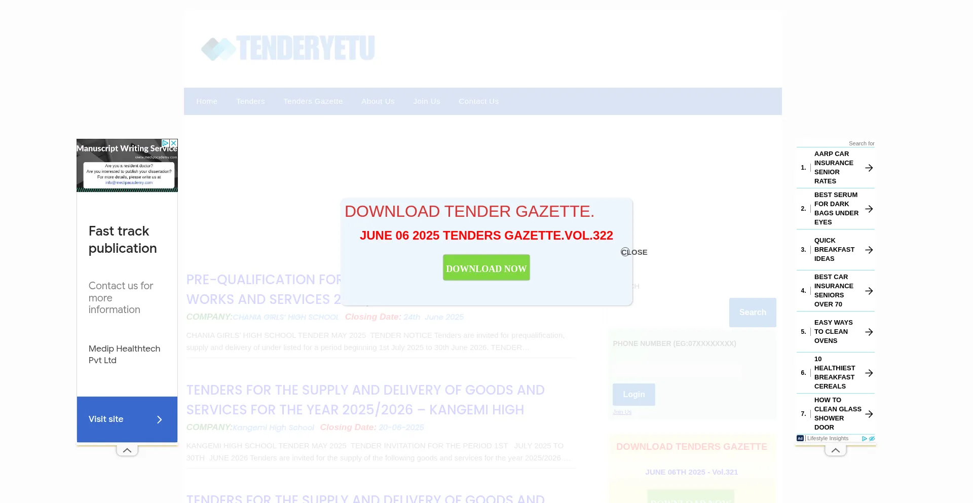 Website screenshot of Tenderyetu.com