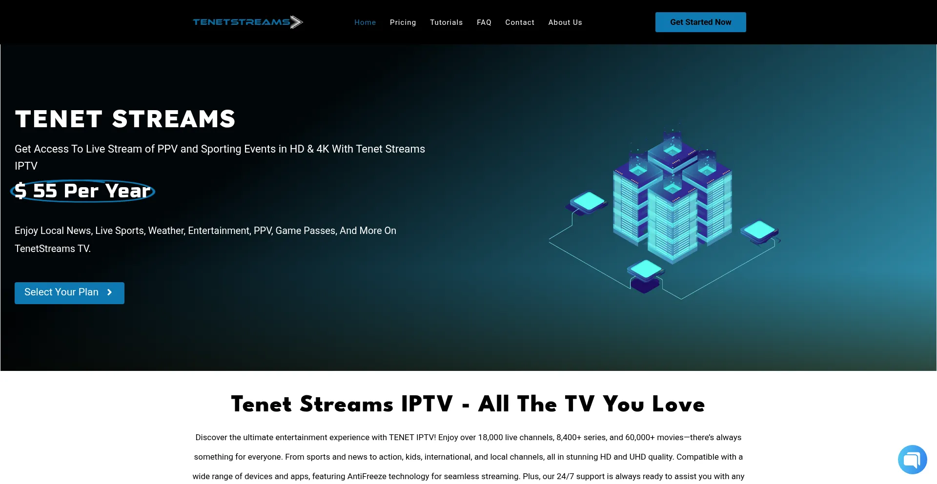 Website screenshot of Tenetstream.us