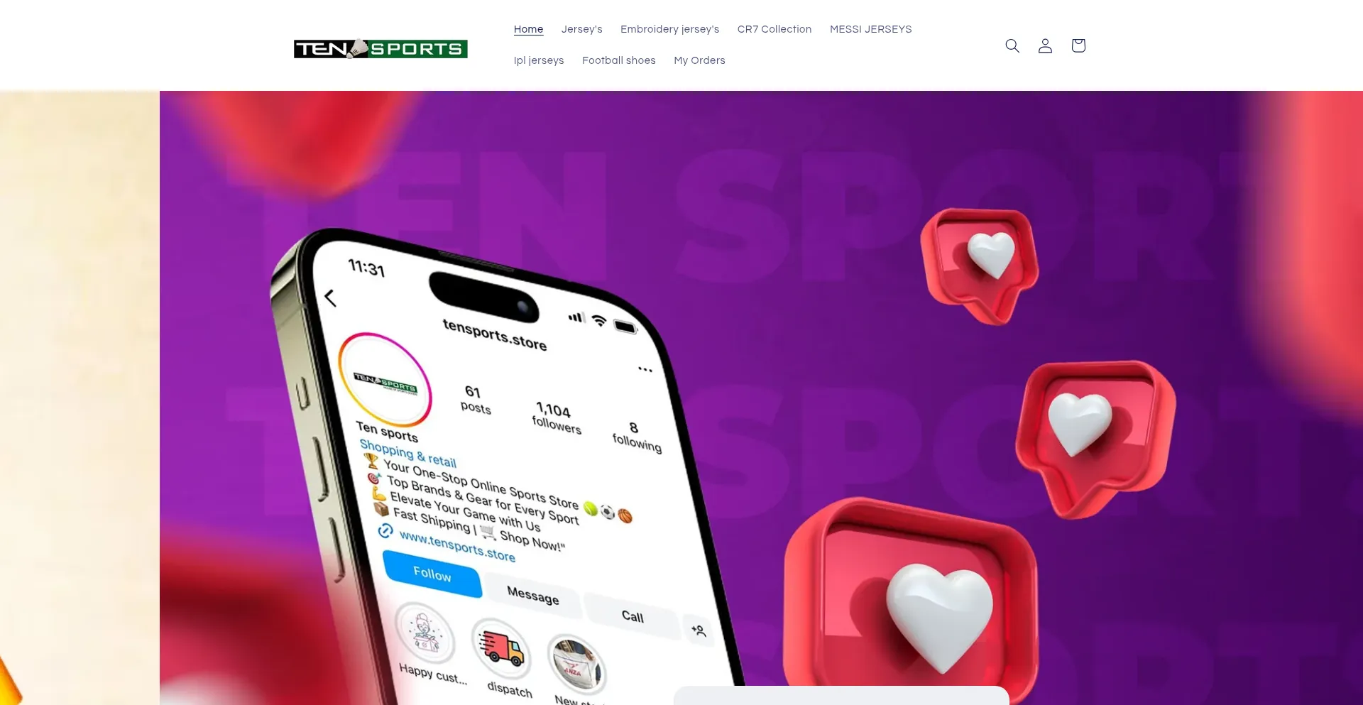 Website screenshot of Tensports.store