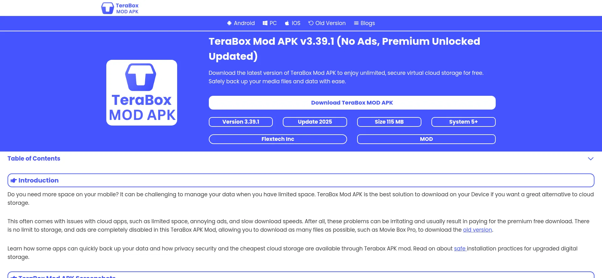 Website screenshot of Teraboxsmodapk.com