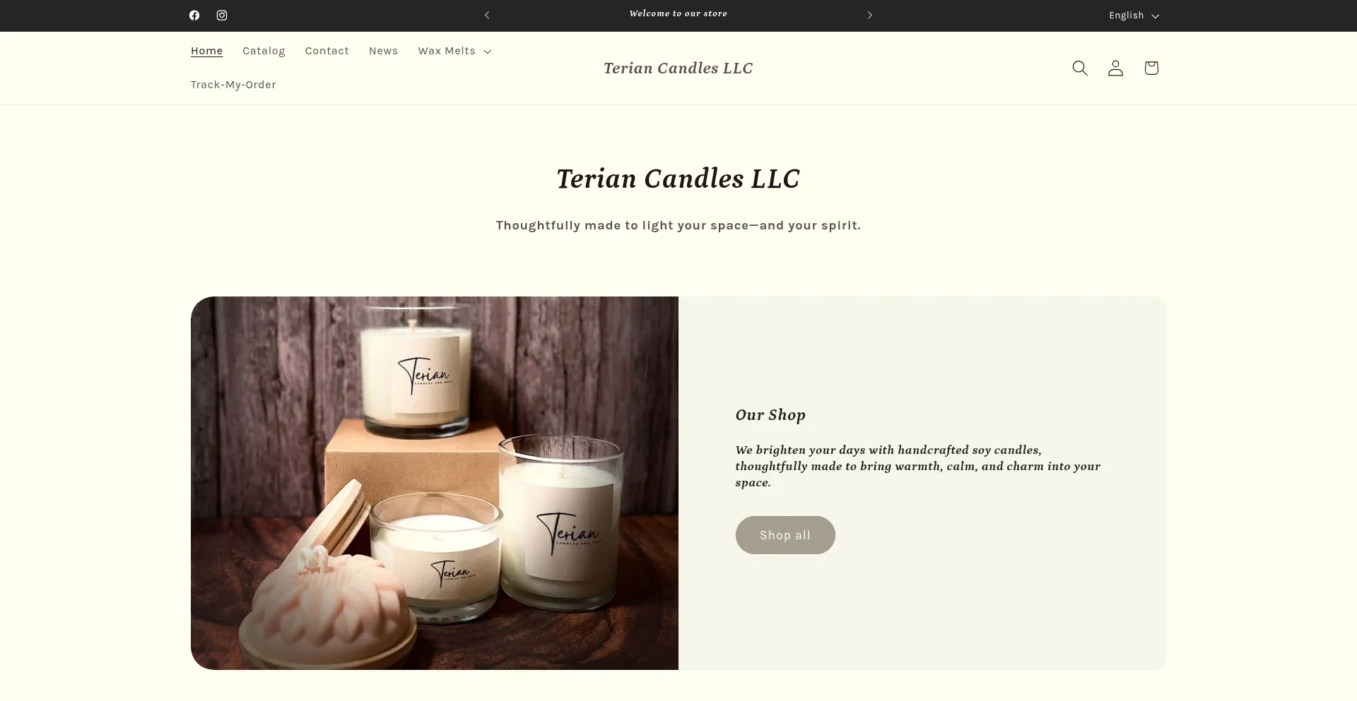 Website screenshot of Teriancandles.shop