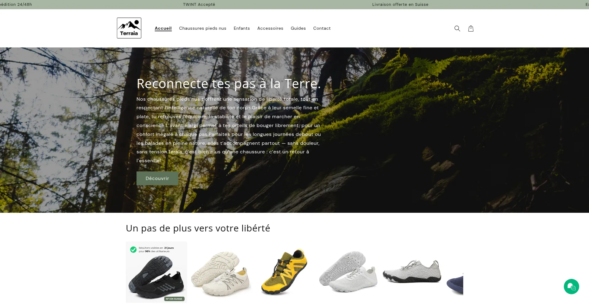 Website screenshot of Terraia.ch