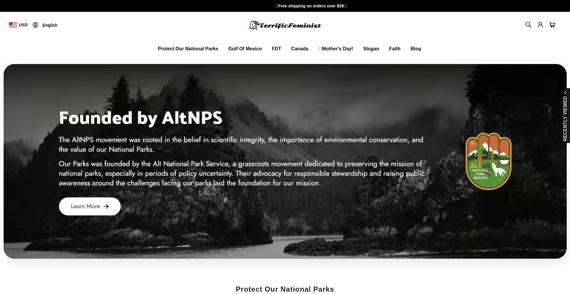 Website screenshot of Terrificfeminist.com
