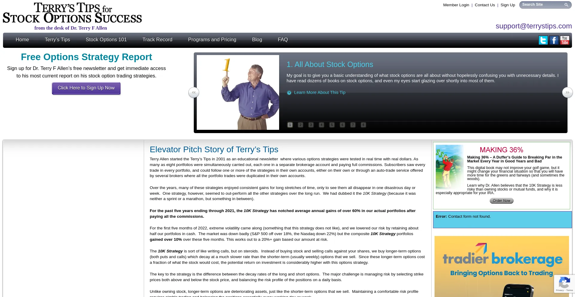 Website screenshot of Terrystips.com