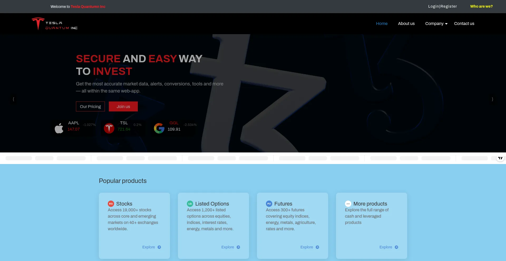 Website screenshot of Teslaquantumninc.com