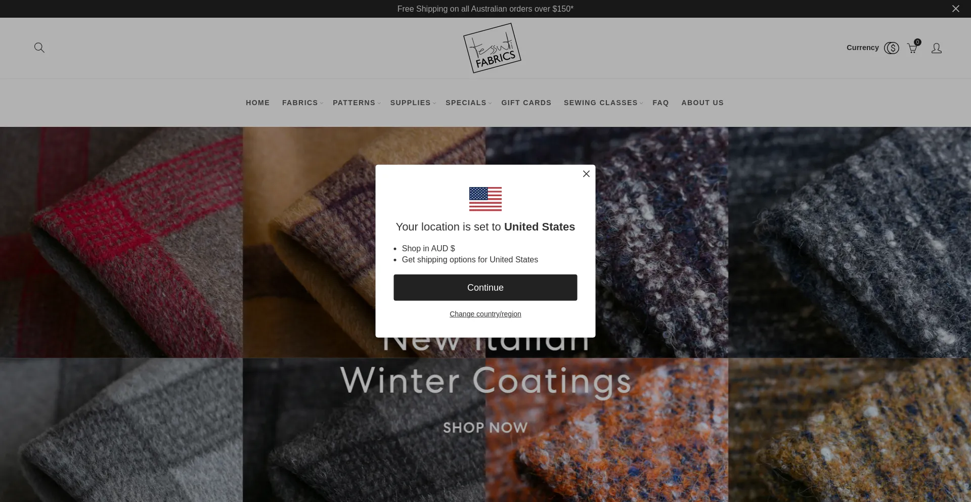 Website screenshot of Tessuti-shop.site
