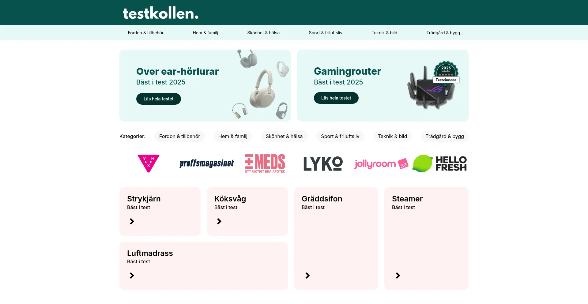 Website screenshot of Testkollen.se