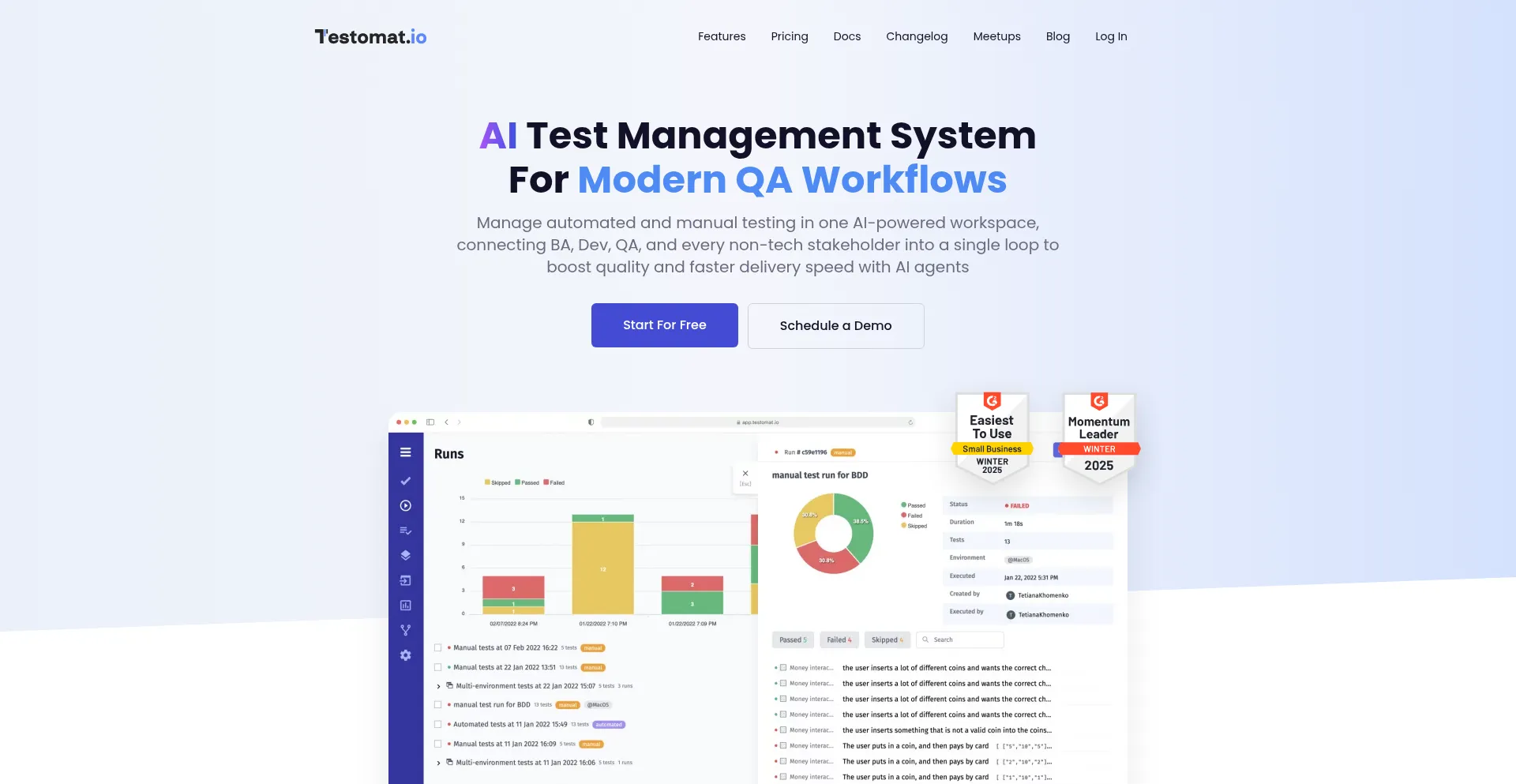 Website screenshot of Testomat.io