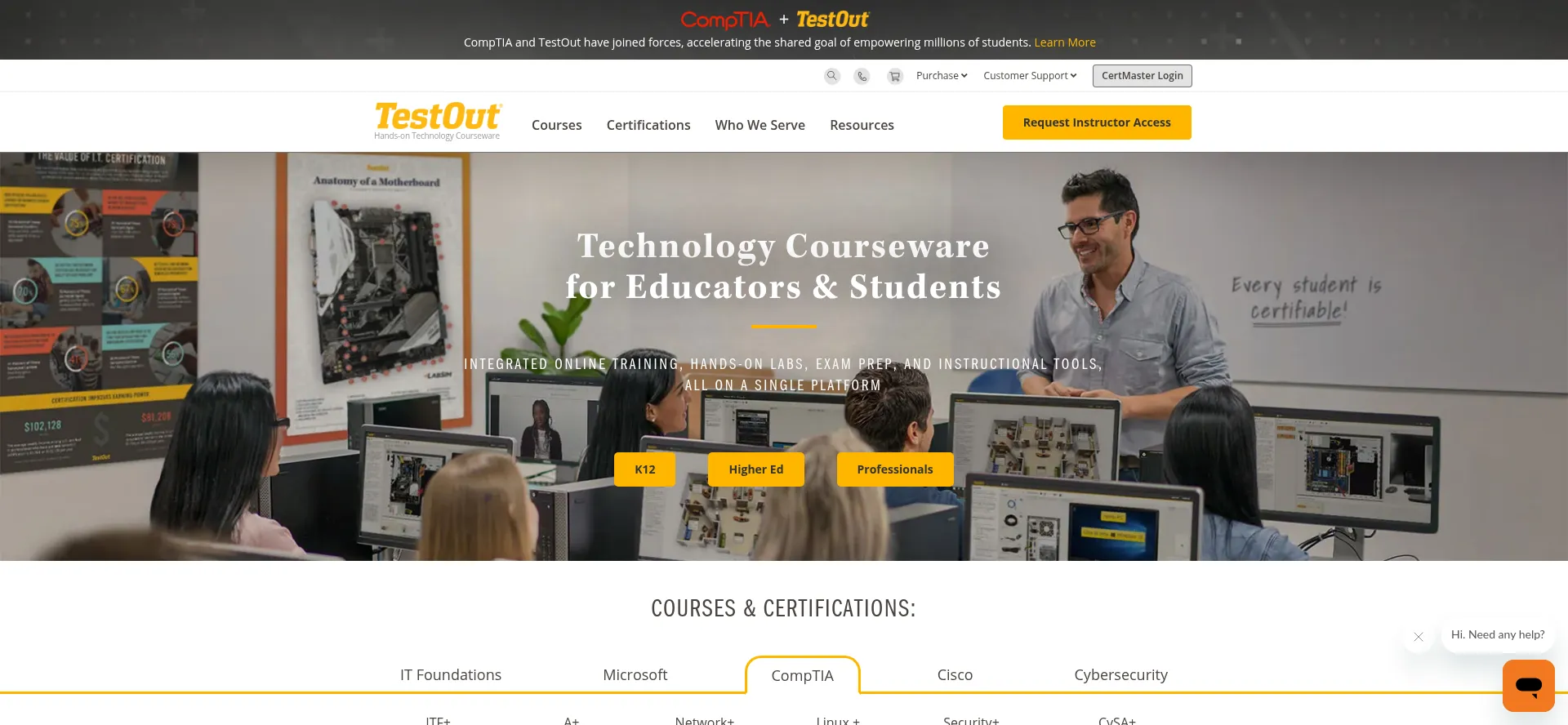 Website screenshot of Testout.com