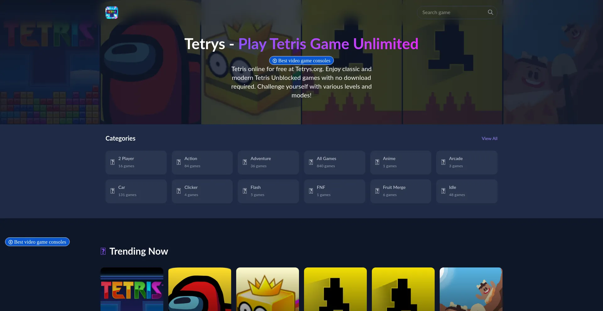Website screenshot of Tetrys.org