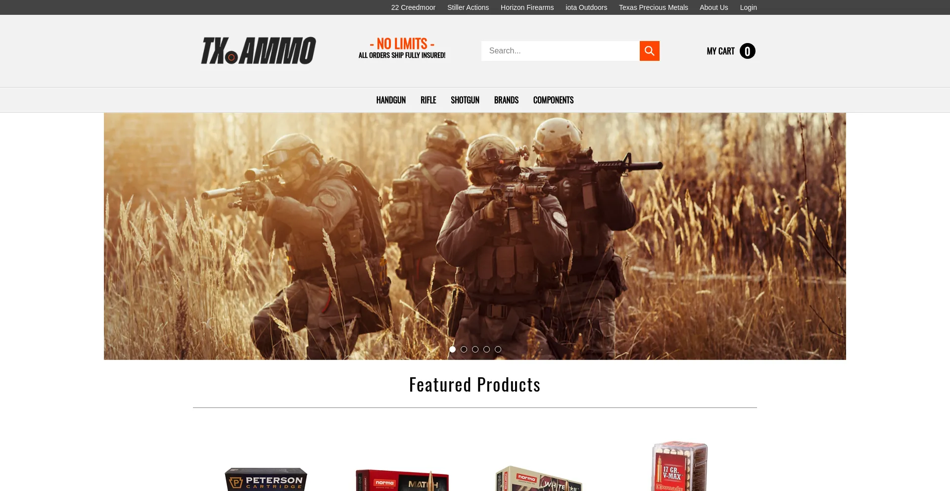 Website screenshot of Texasammunition.com