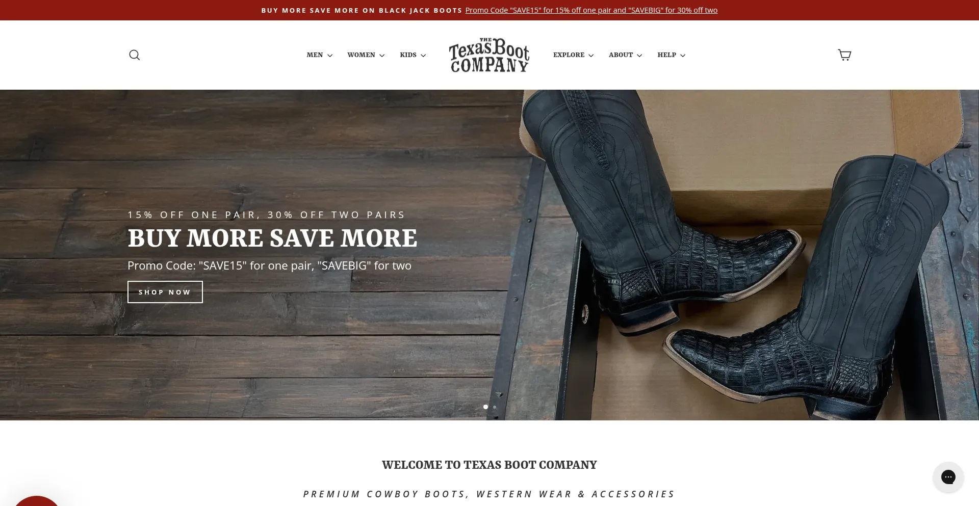 Website screenshot of Texasbootcompany.com