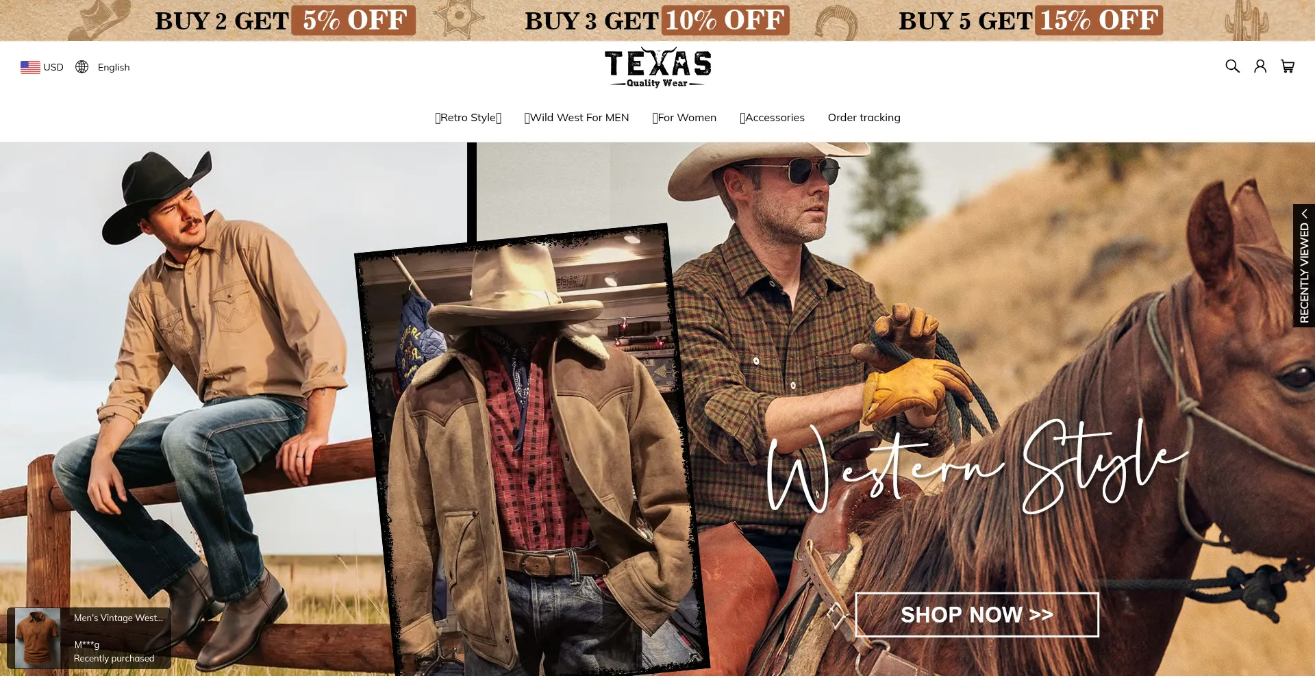 Website screenshot of Texasqualitywear.com
