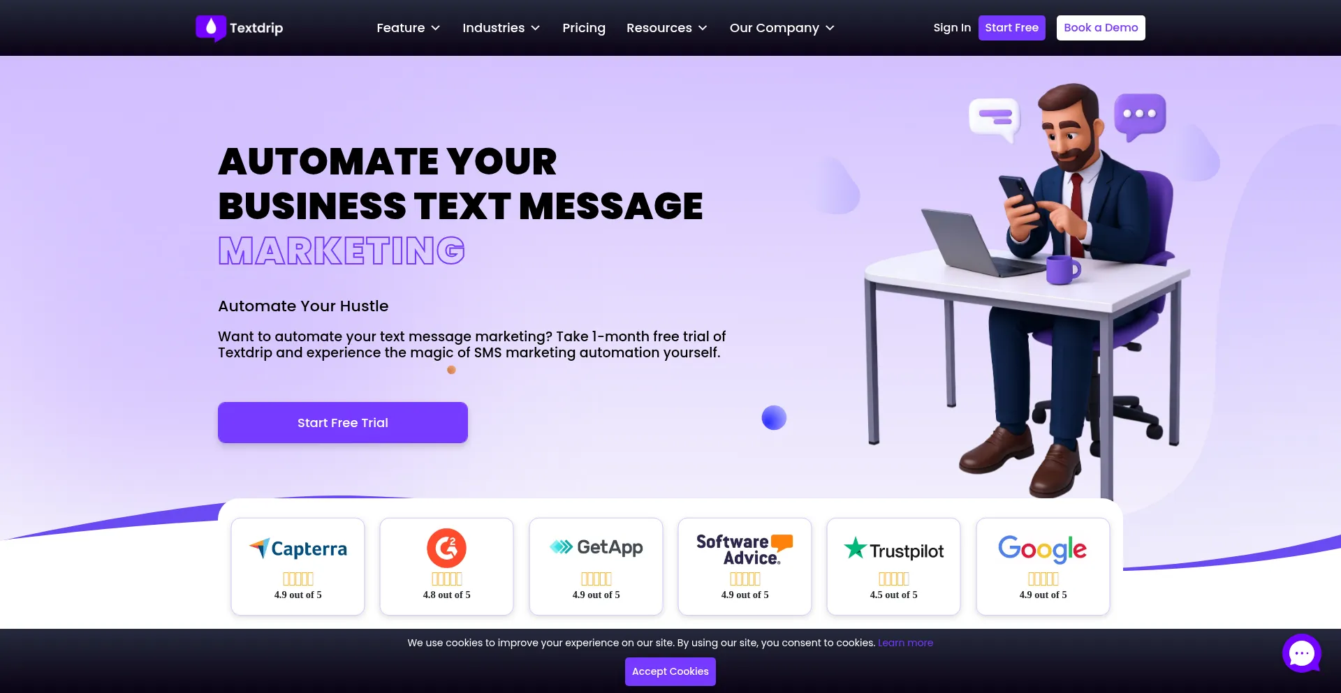 Website screenshot of Textdrip.com