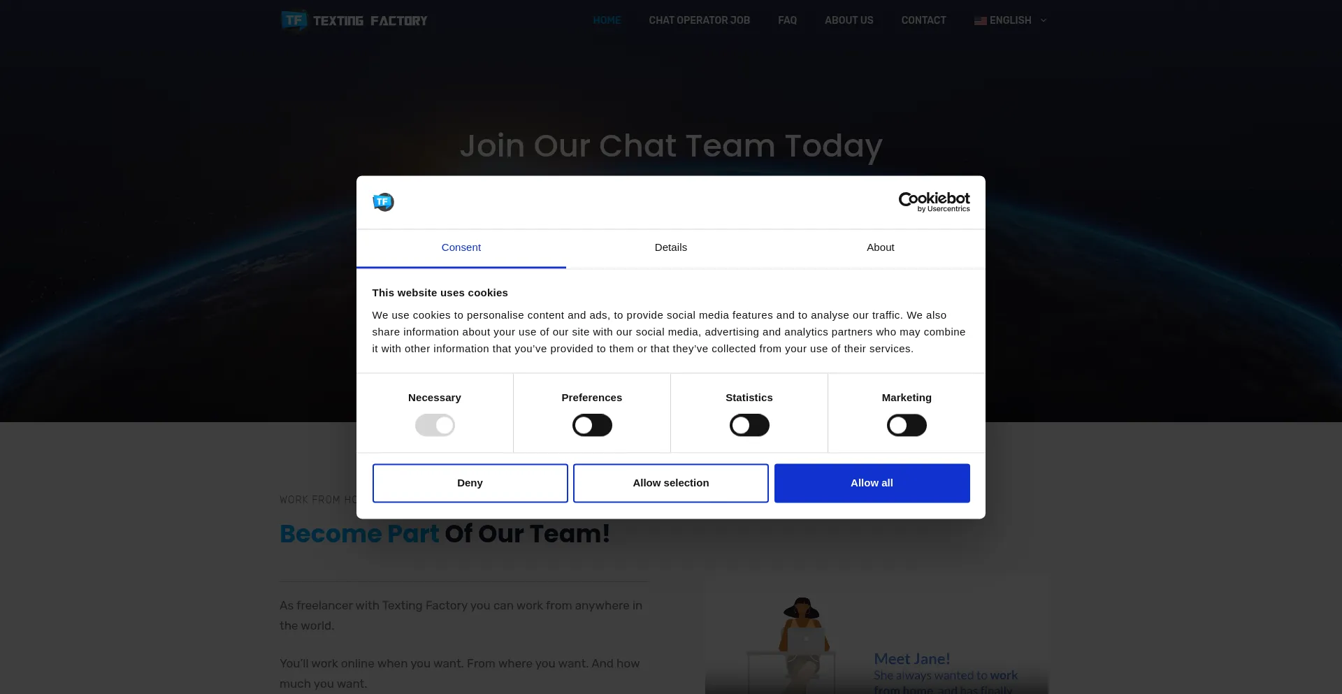 Website screenshot of Textingfactory.com