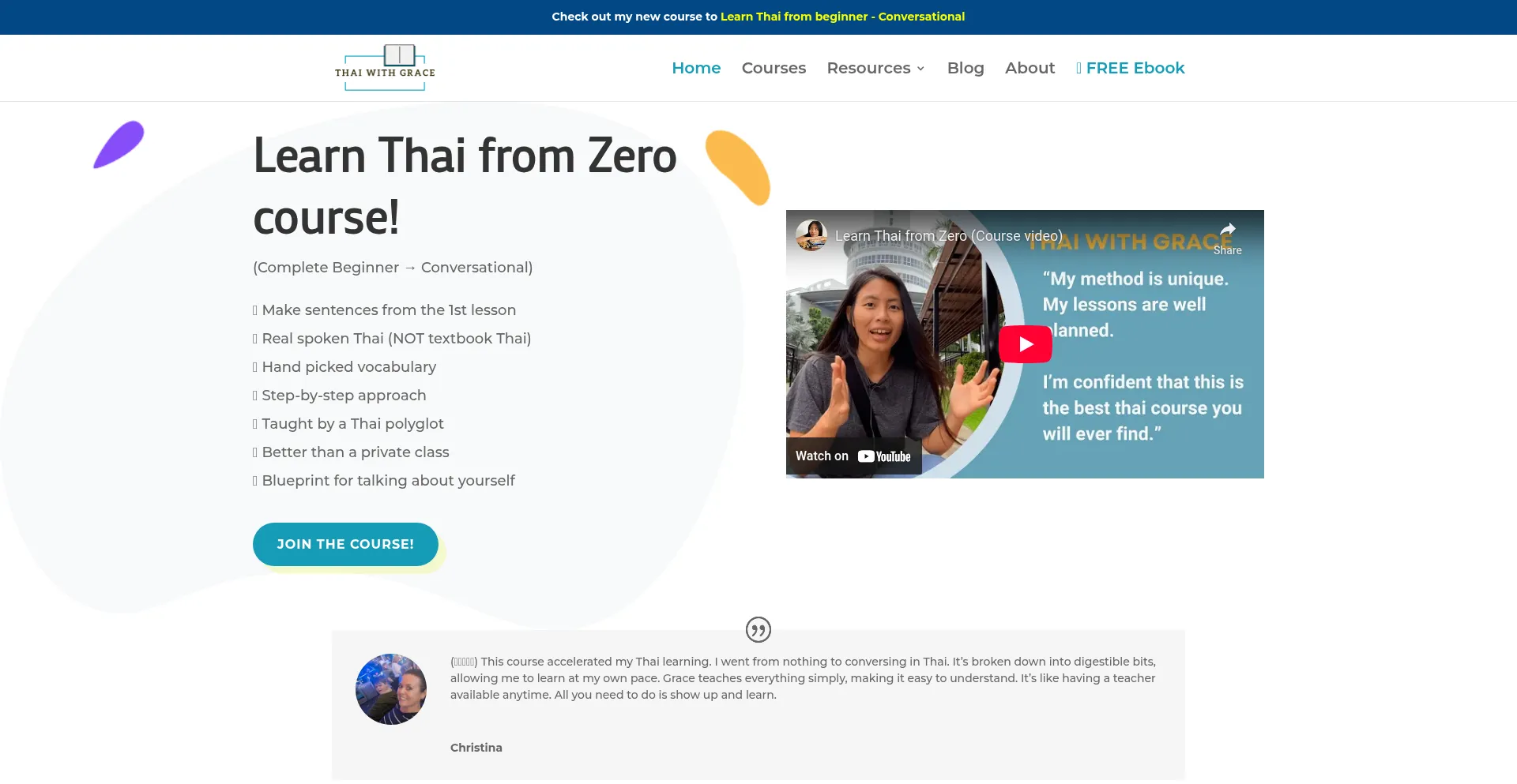 Website screenshot of Thaiwithgrace.com
