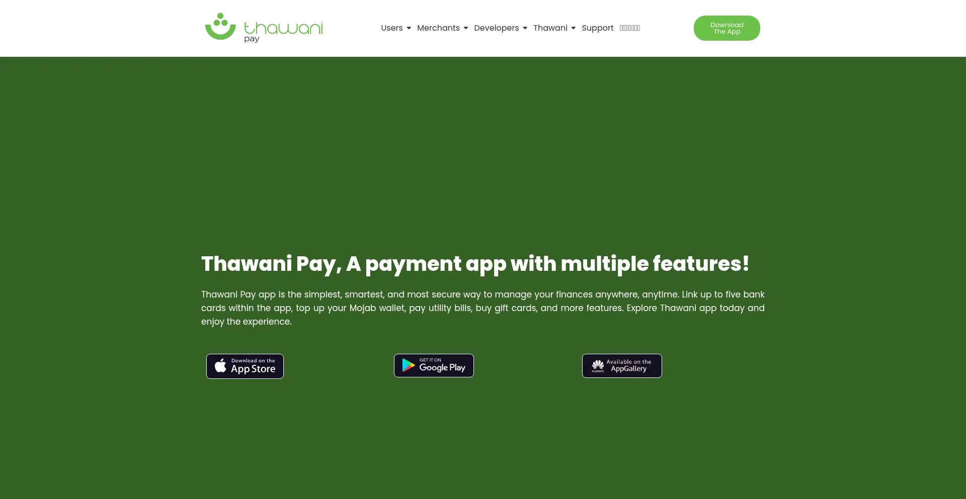 Website screenshot of Thawani.om