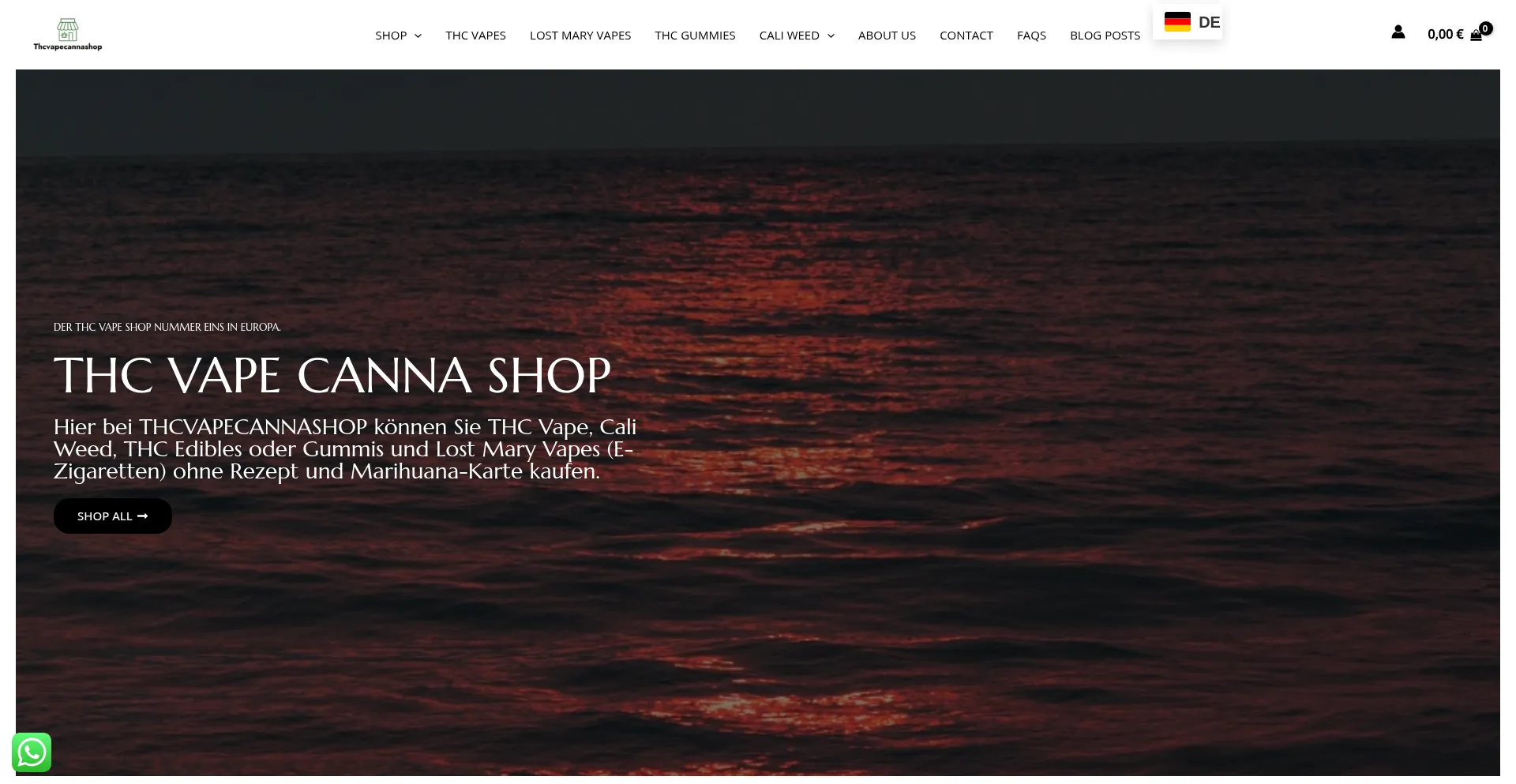 Website screenshot of Thcvapecannashop.de