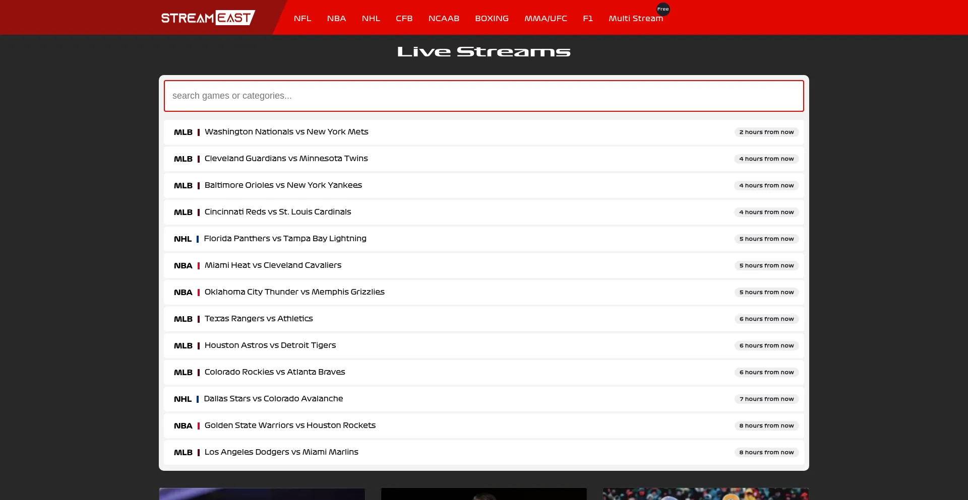 Website screenshot of The.streameast.app