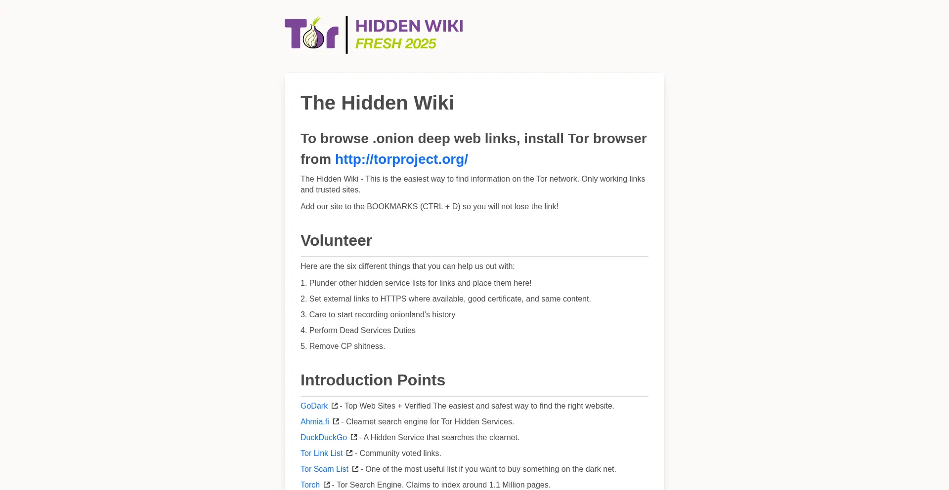 Website screenshot of The-hidden.wiki