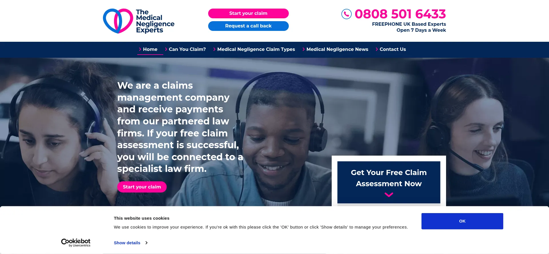 Website screenshot of The-medical-negligence-experts.co.uk
