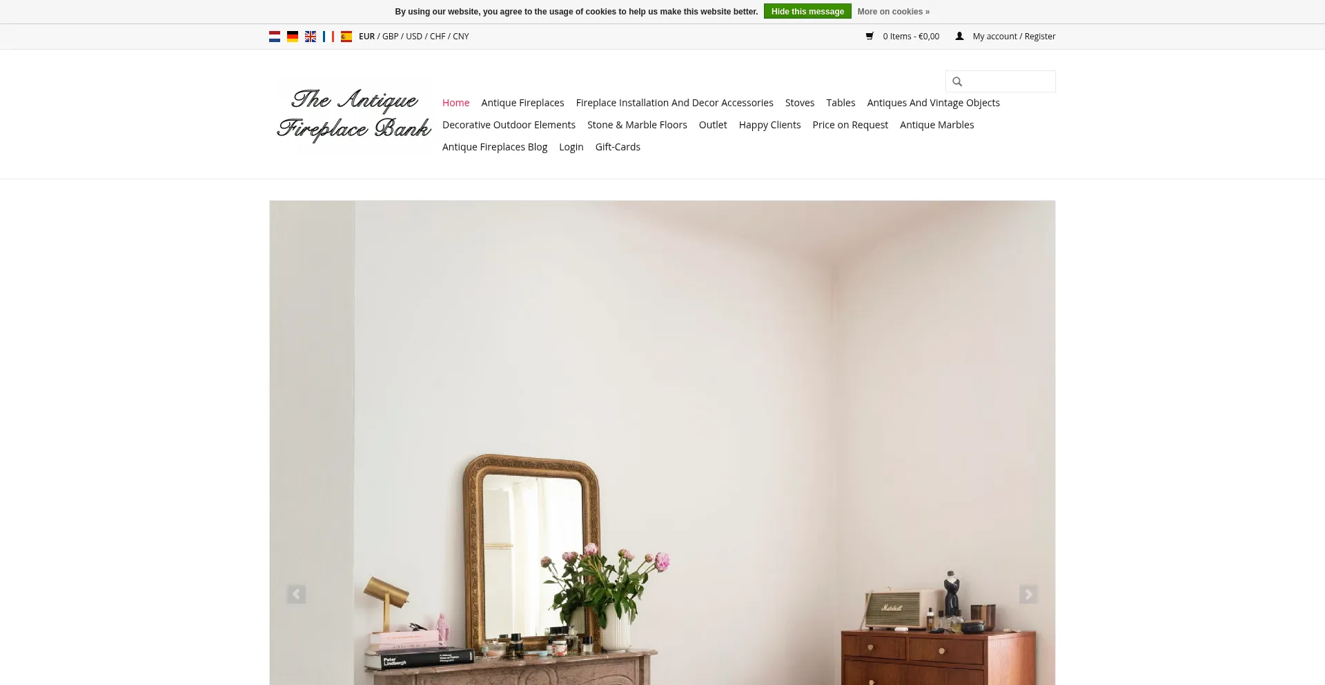 Website screenshot of Theantiquefireplacebank.com