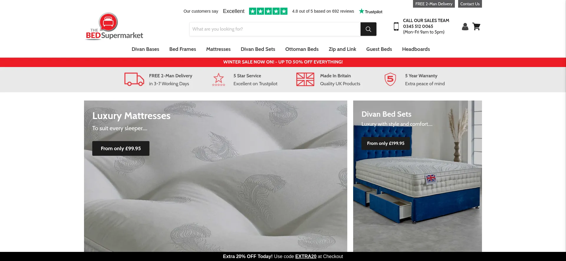 Website screenshot of Thebedsupermarket.co.uk