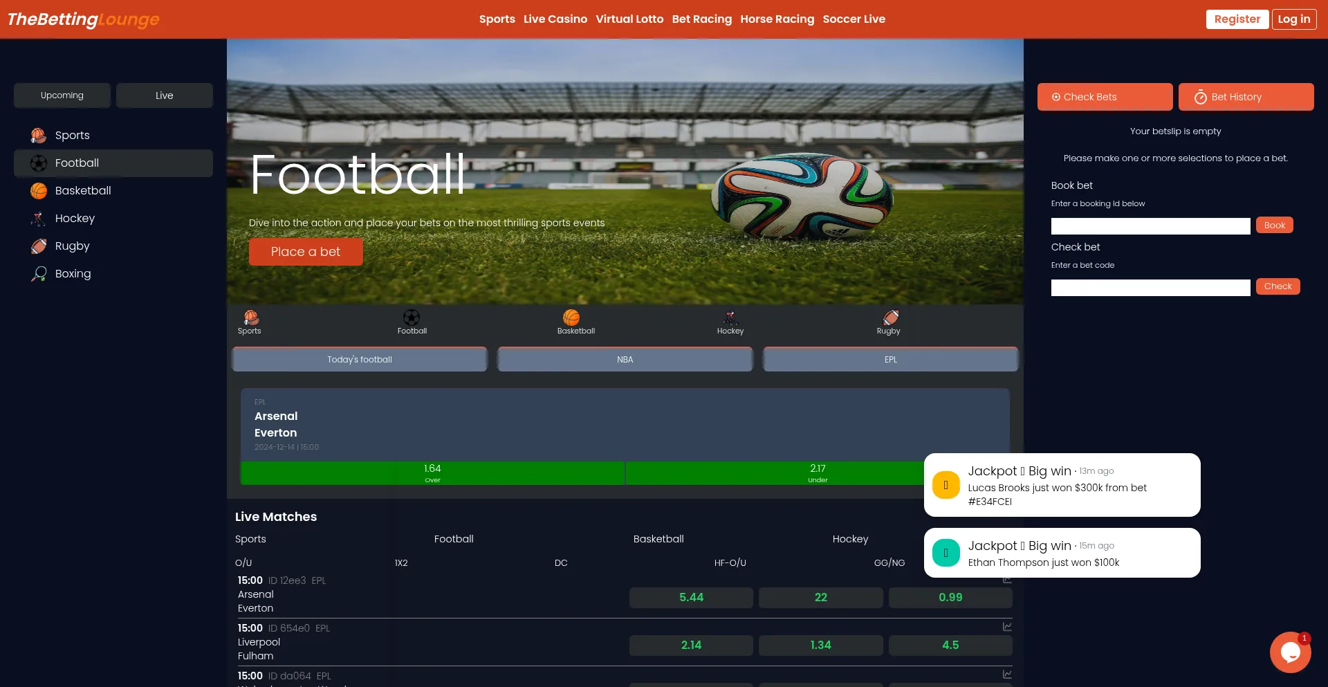 Website screenshot of Thebettingloungehub.com