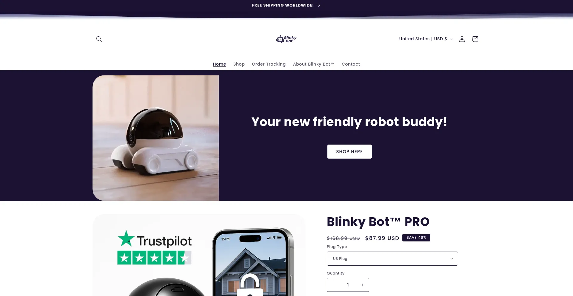 Website screenshot of Theblinkybot.com