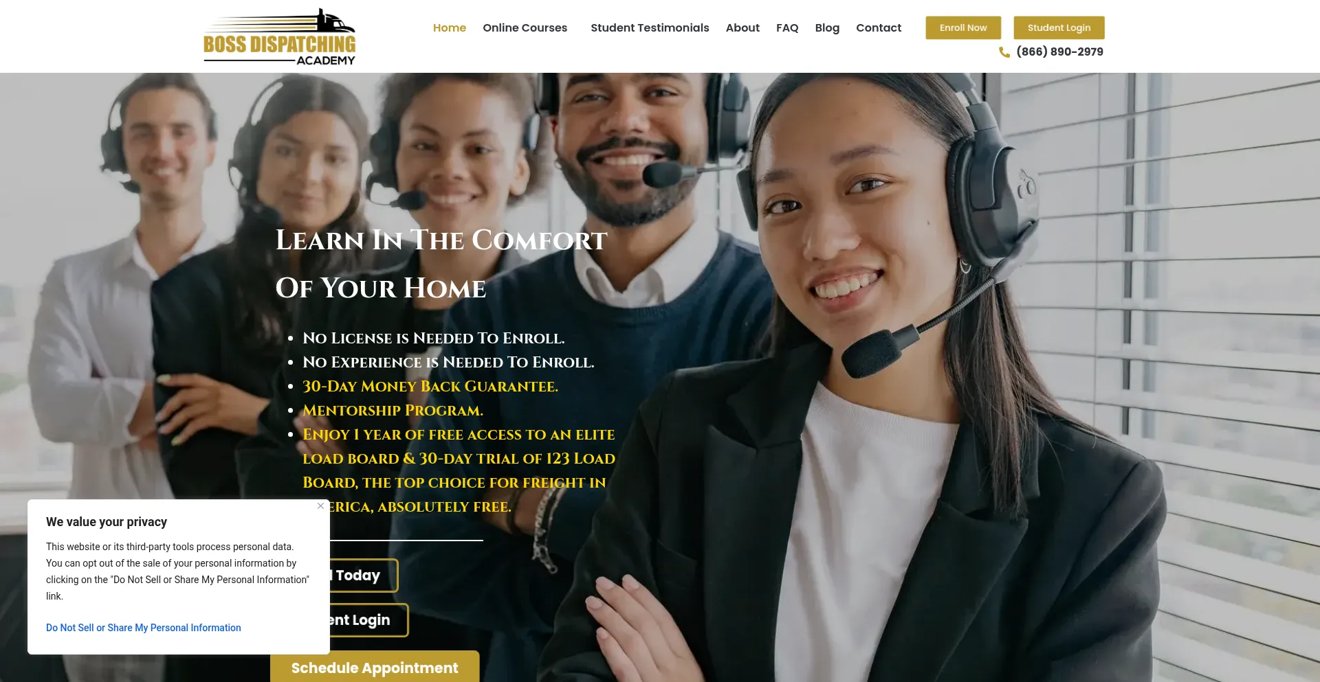 Website screenshot of Thebossdispatchingacademy.com