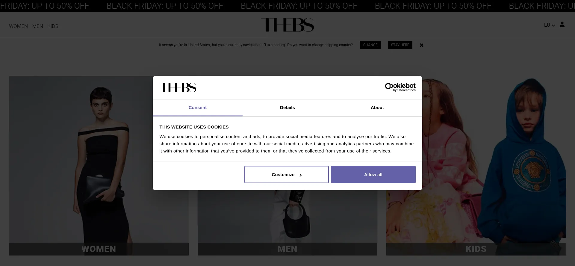 Website screenshot of Thebs.com