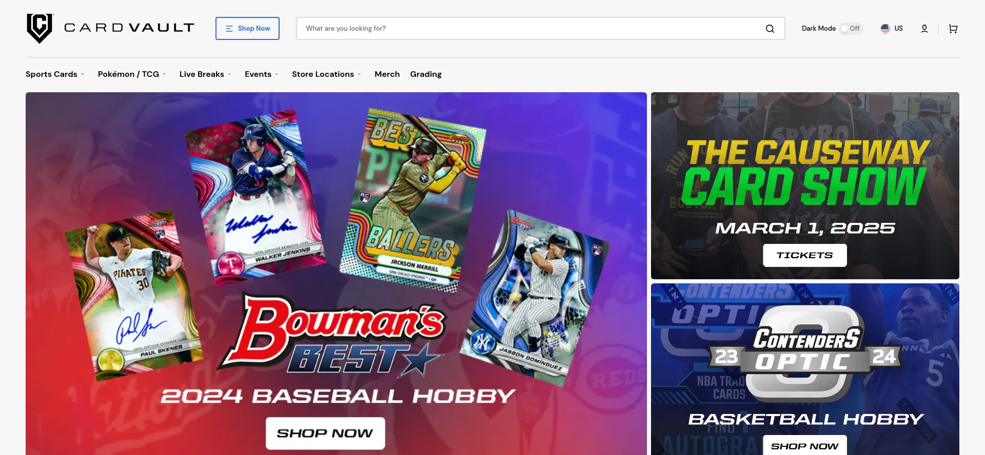 Website screenshot of Thecardvault.com