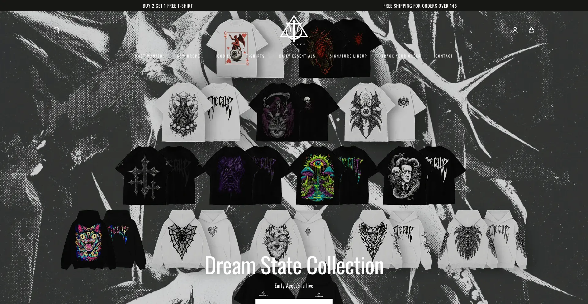 Website screenshot of Thecaveapparel.com