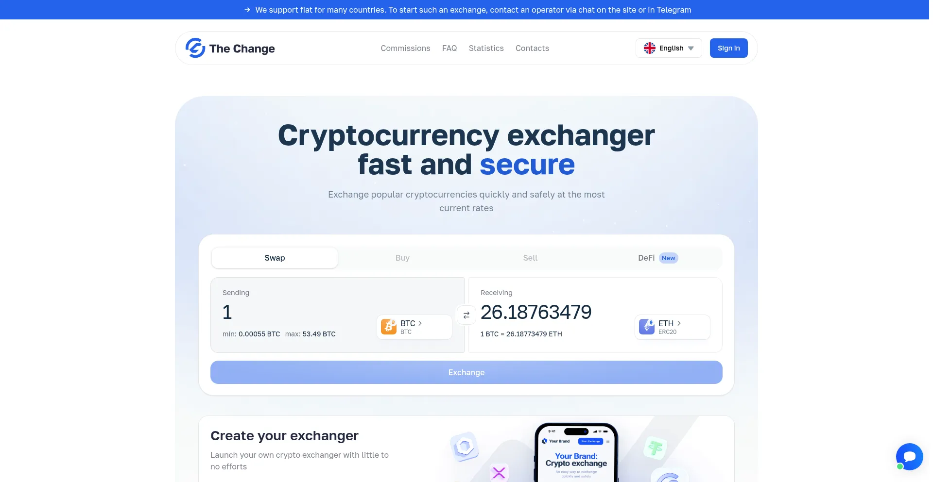 Website screenshot of Thechange.ltd
