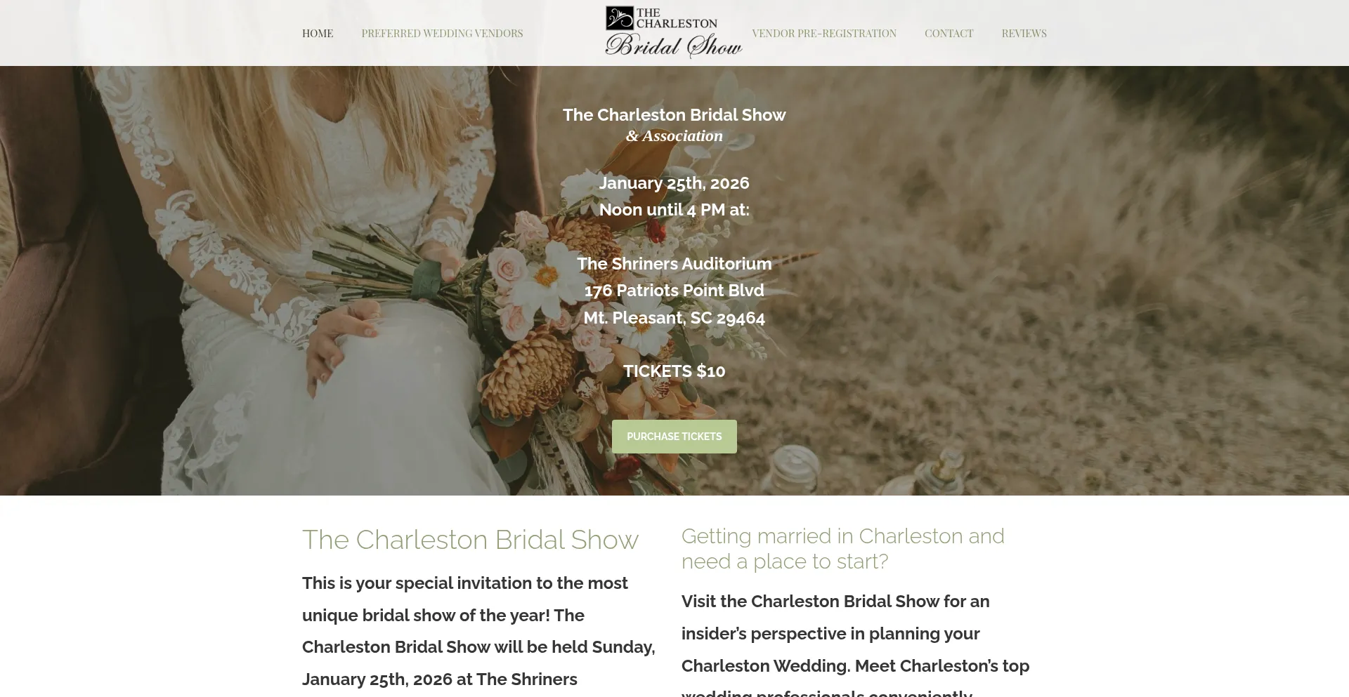 Website screenshot of Thecharlestonbridalshow.com