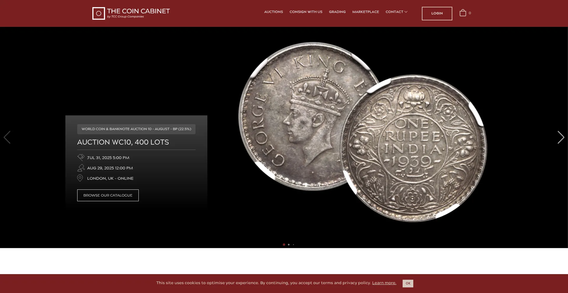 Website screenshot of Thecoincabinet.com