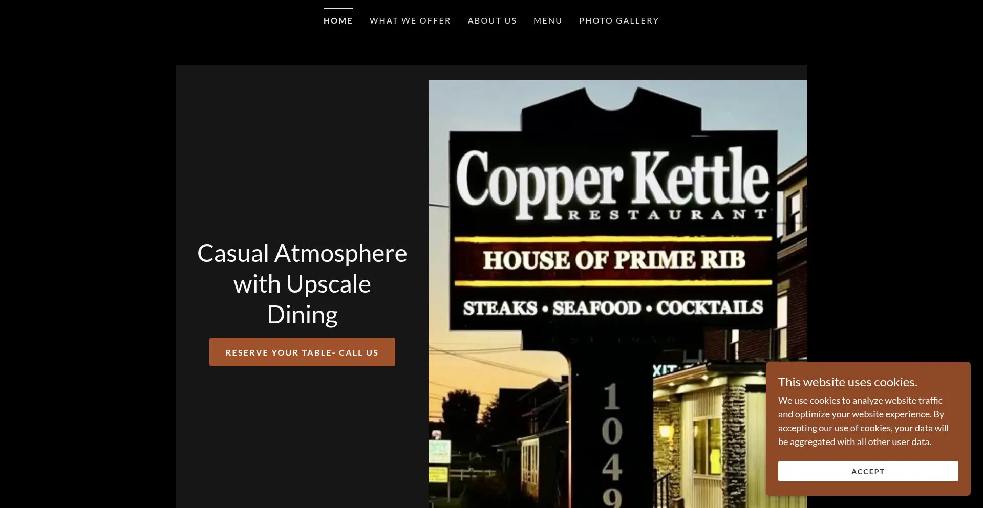 Website screenshot of Thecopperkettlerestaurant.com