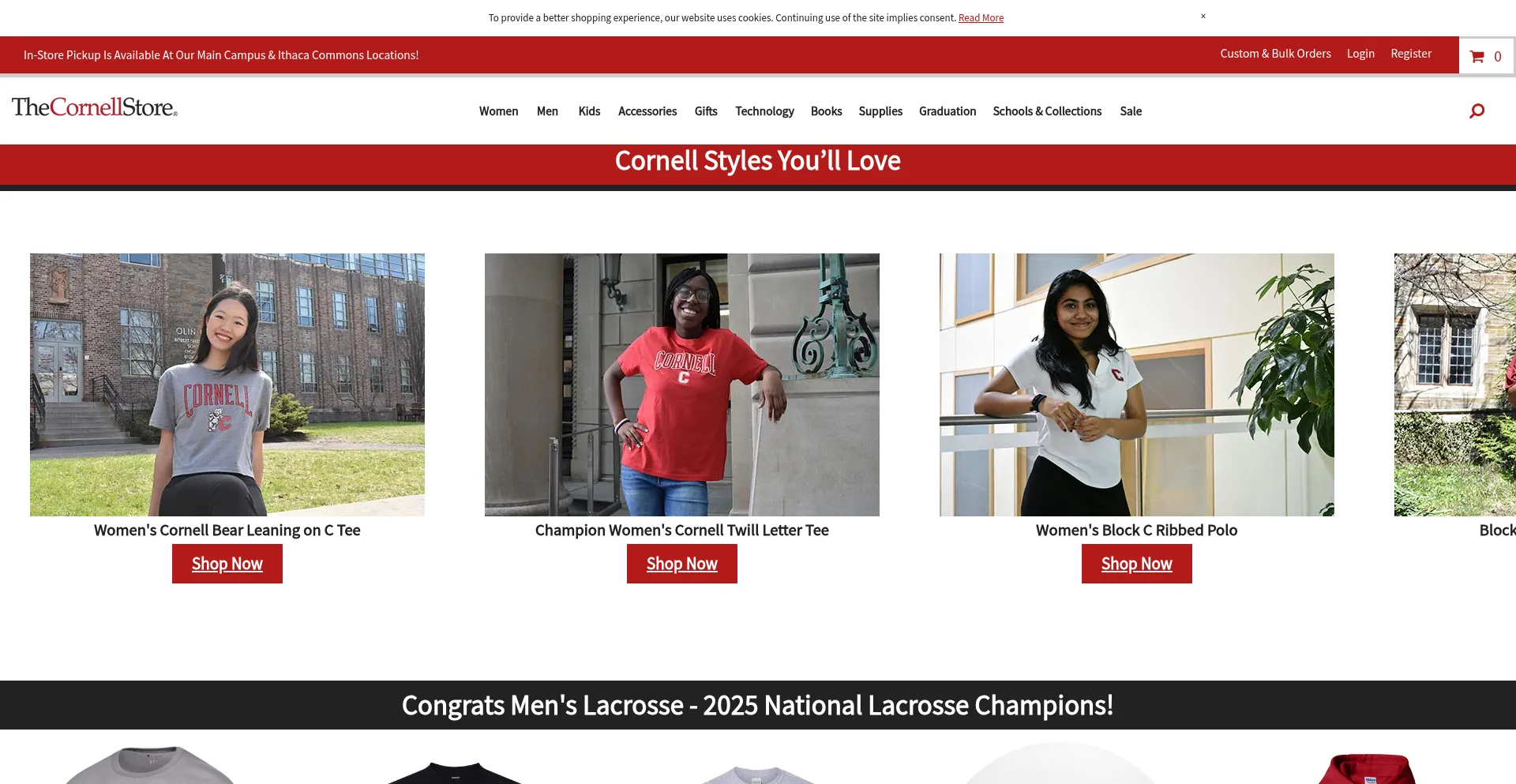 Website screenshot of Thecornellstore.com