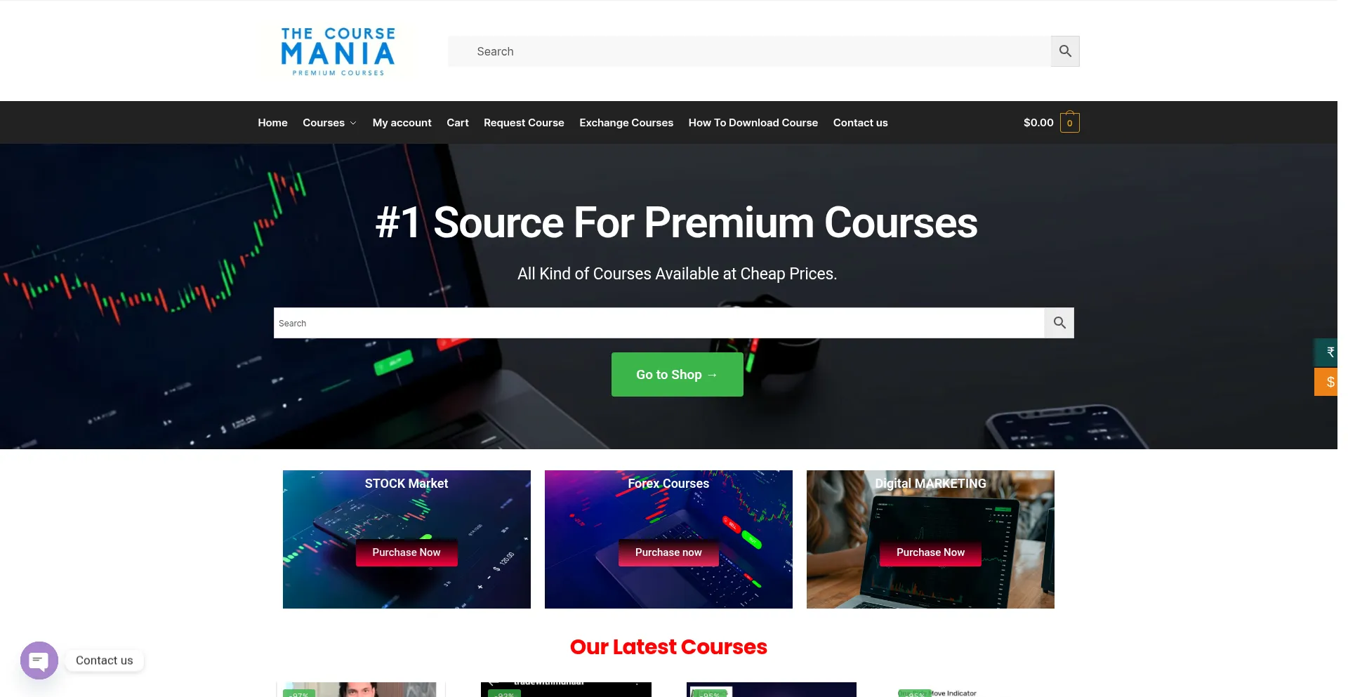 Website screenshot of Thecoursemania.com