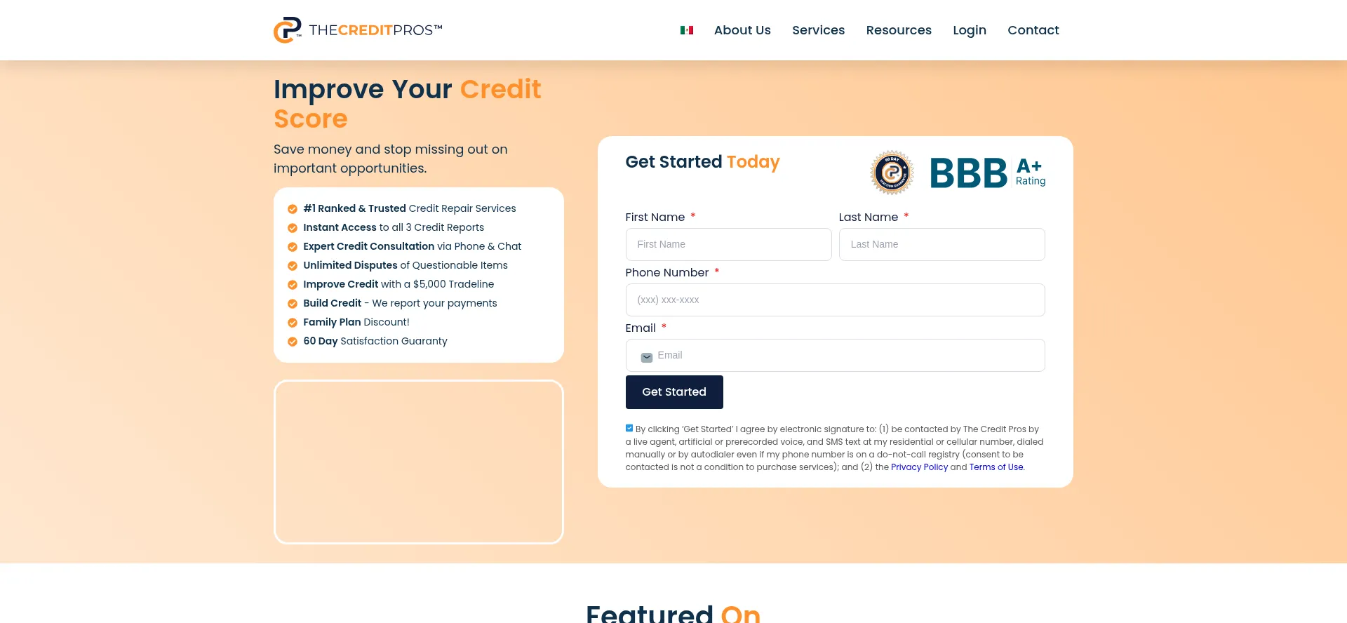 Website screenshot of Thecreditpros.com