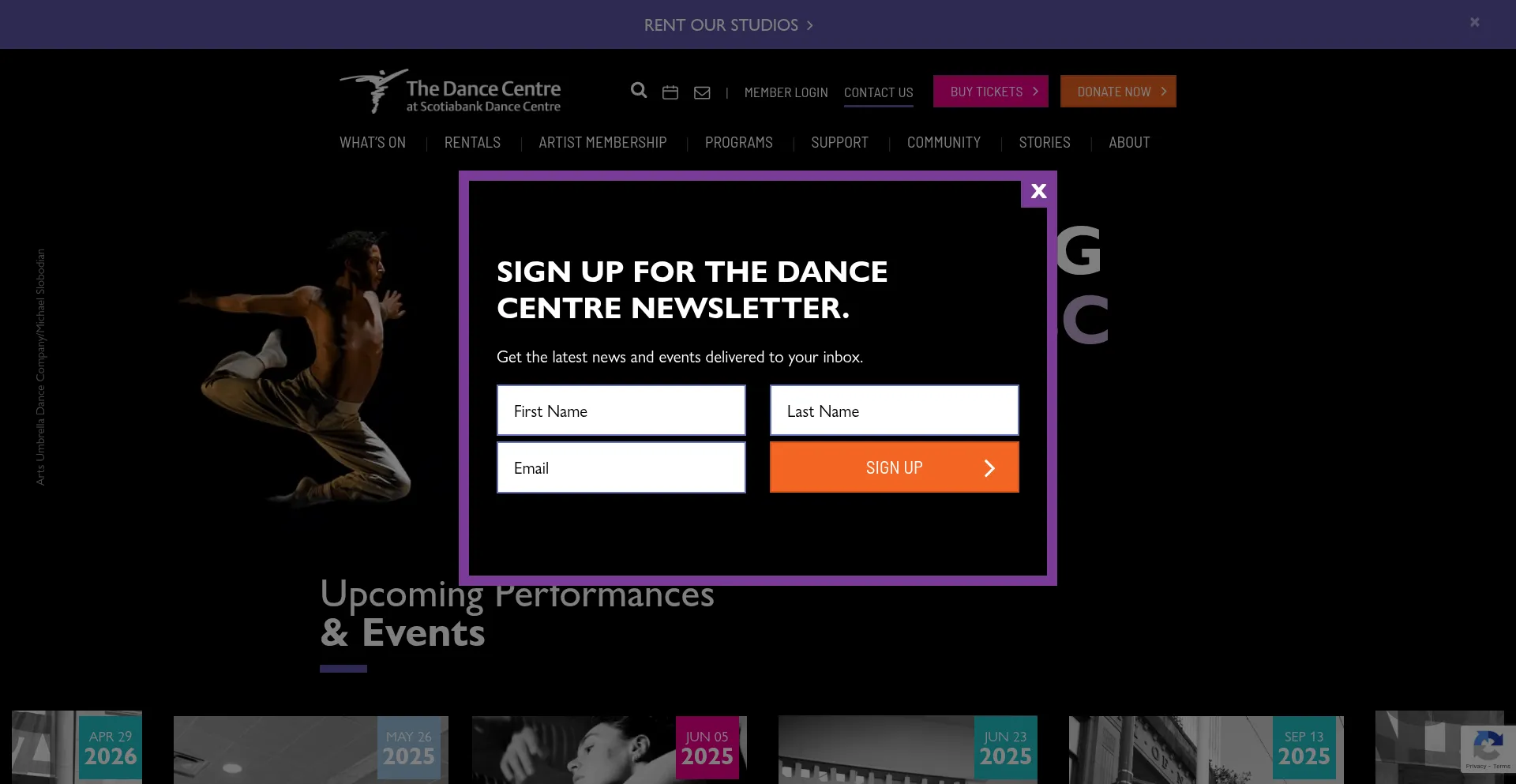 Website screenshot of Thedancecentre.ca