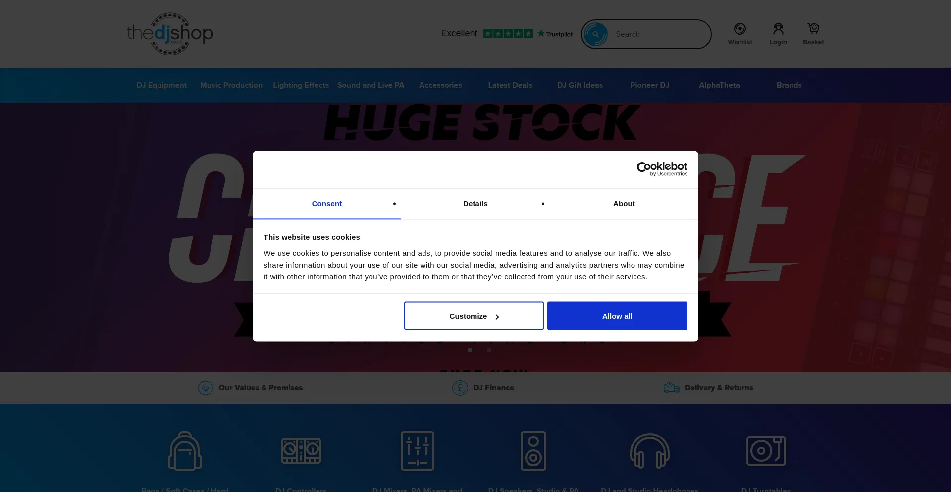 Website screenshot of Thedjshop.co.uk