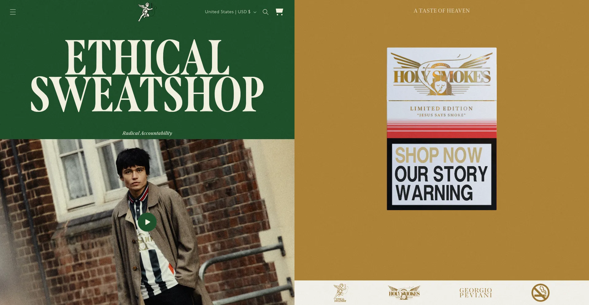 Website screenshot of Theethicalsweatshop.com